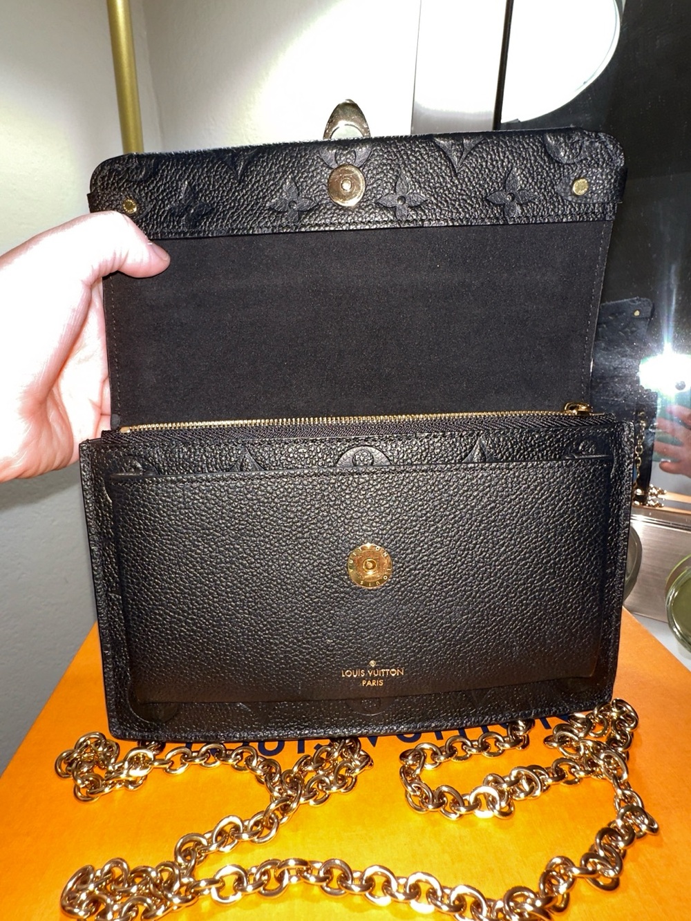 Louis Vuitton Black Leather Wallet with Gold Chain - Picture 12 of 14